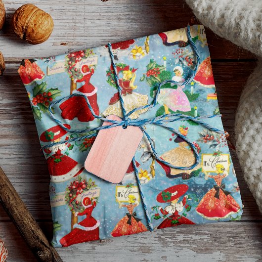Vintage kerst meisjes cadeaupapier
