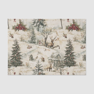 Vintage kerst met beestjes in het bos tissuepapier
