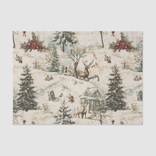 Vintage kerst met beestjes in het bos tissuepapier (Voorkant)