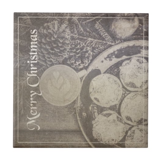 Vintage Kerst Motief met Koekjes en Koffie Tegeltje (Voorkant)