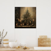 Vintage Kerst Nacht Poster (Keuken)
