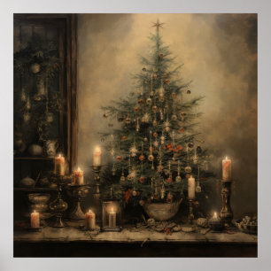 Vintage Kerst Nacht Poster