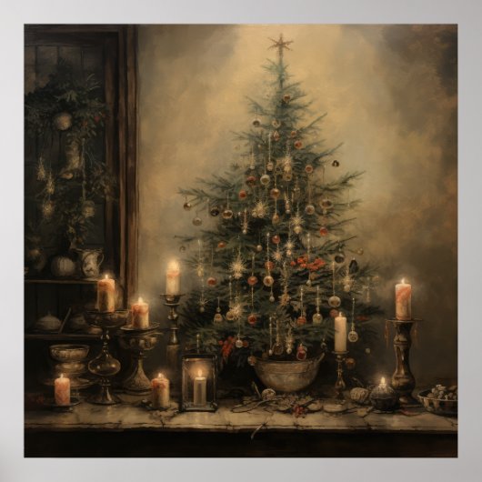 Vintage Kerst Nacht Poster (Voorkant)