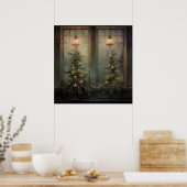 Vintage Kerst Nacht Poster (Keuken)