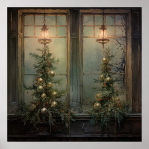 Vintage Kerst Nacht Poster