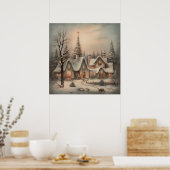 Vintage Kerst Nacht Poster (Keuken)