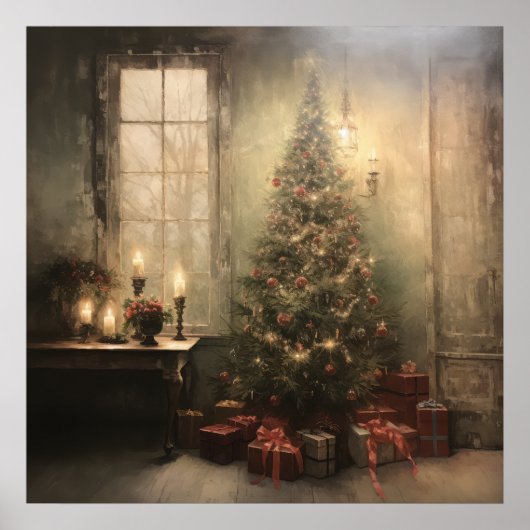 Vintage Kerst Nacht Poster (Voorkant)