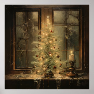 Vintage Kerst Nacht Poster