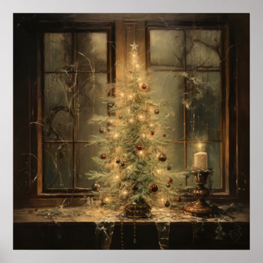 Vintage Kerst Nacht Poster (Voorkant)