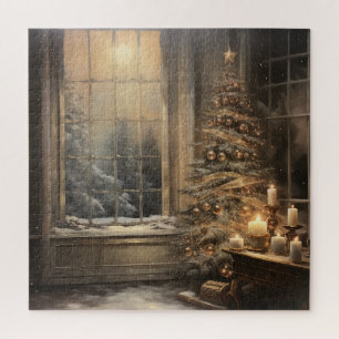 Vintage kerst nacht puzzel legpuzzel