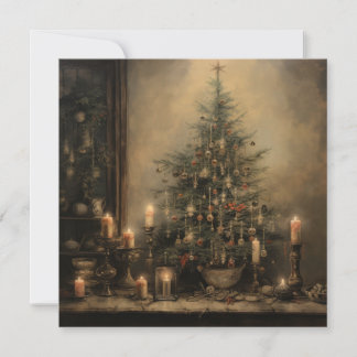 Vintage Kerst Nacht Wenskaart Feestdagenkaart