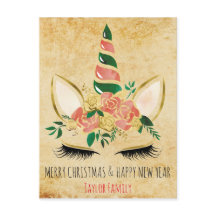 Vintage Kerst Nieuwjaar Winter Eenhoorn