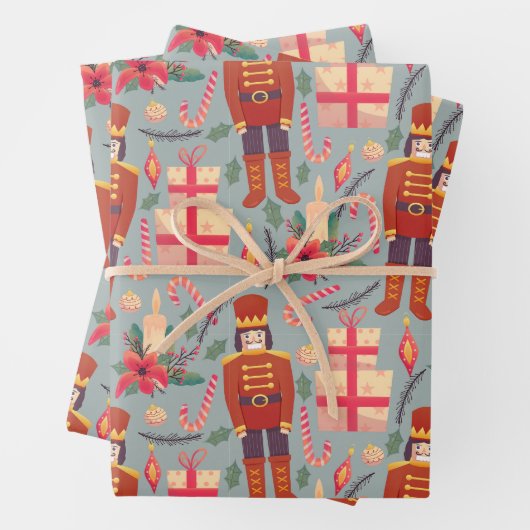 Vintage kerst notenkrakers en geschenken inpakpapier vel (In situ)