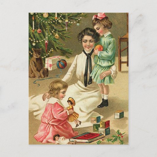 Vintage Kerst Ochtend Briefkaart (Voorkant)
