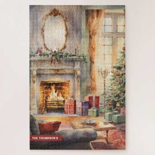 Vintage kerst open haard met kerstboom legpuzzel (Verticaal)