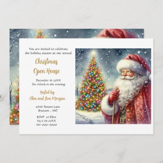 Vintage Kerst Open Huis Vakantie Uitnodiging (Voorkant / Achterkant)