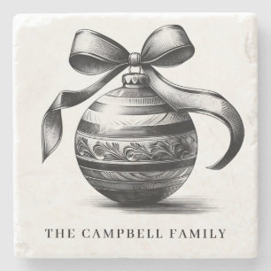 Vintage Kerst Ornament familienaam Stenen Onderzetter