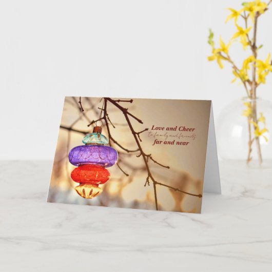 Vintage Kerst Ornament Kaart (Gele Bloem)