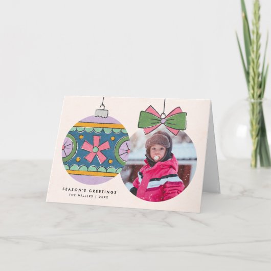 Vintage Kerst Ornament Wenskaart - Paarse Notitiekaartje (Voorkant)