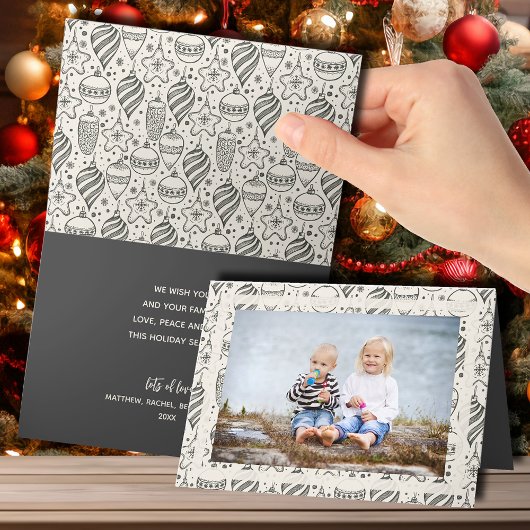 Vintage Kerst Ornamenten Gevouwen Foto Feestdagen Kaart