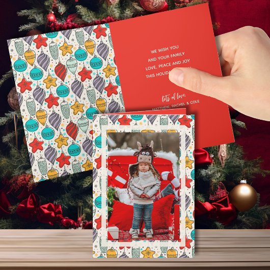 Vintage Kerst Ornamenten Gevouwen Foto Feestdagen Kaart