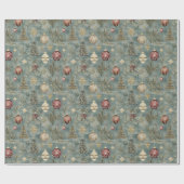 Vintage Kerst Ornamenten op Blauw Cadeaupapier (Vlak)