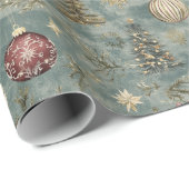 Vintage Kerst Ornamenten op Blauw Cadeaupapier (Rol Hoek)