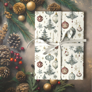 Vintage Kerst Ornamenten op Cream Cadeaupapier