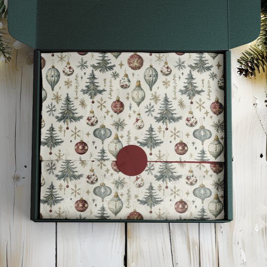 Vintage Kerst Ornamenten op Cream Tissuepapier