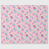  Vintage Kerst Ornamenten Roze Cadeaupapier (Vlak)