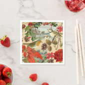 Vintage Kerst papier servetten w / vogels & bloem (Insitu)