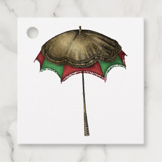 Vintage Kerst Parasol en Kant Bedankjes Labels (Voorkant)