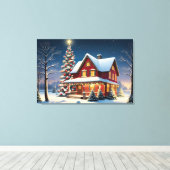 Vintage kerst poster canvas afdruk (Insitu (Houten vloer))