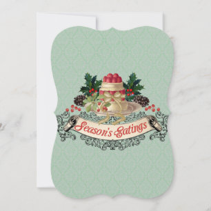 Vintage kerst pudding koken bakken voedsel cadeau feestdagenkaart