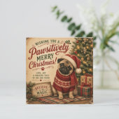 vintage kerst puggle kaart (Staand voorkant)