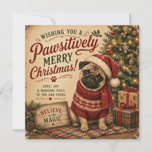 vintage kerst puggle kaart (Voorkant)