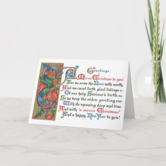 Vintage kerst religieus verlicht script feestdagen kaart (Voorkant)