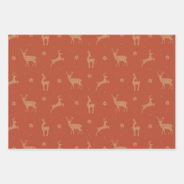 Vintage kerst, rendier, plaid, sneeuwvlokken, inpakpapier vel