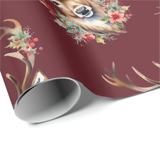 Vintage Kerst Rendier Wrapping Papier (Rol Hoek)