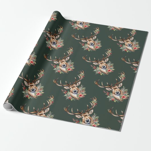 Vintage Kerst Rendier Wrapping Papier (Uitgerold)