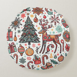 Vintage Kerst Retro Boom Gift Ronde Kussen