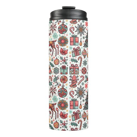 Vintage Kerst Retro Boom Gift Thermische Tumbler Thermosbeker (Voorkant)