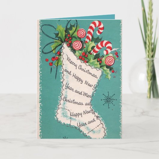 Vintage Kerst retro kous tekstkaart toevoegen Feestdagen Kaart (Voorkant)