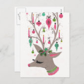 Vintage Kerst retro rendier Vakantie briefkaart (Voorkant / Achterkant)