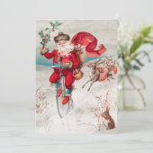 Vintage kerst. Retro Santa Claus en herten Feestdagenkaart (Staand voorkant)