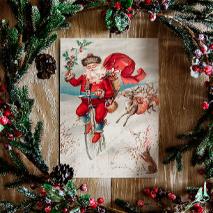 Vintage kerst. Retro Santa Claus en herten Feestdagenkaart