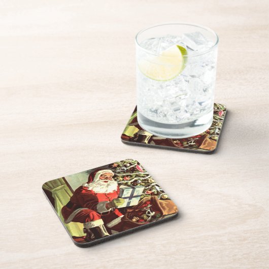 Vintage Kerst, Retro Sinterklaas met Cadeaus Bier Onderzetter (Rechterzijde)