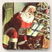 Vintage Kerst, Retro Sinterklaas met Cadeaus Bier Onderzetter (Voorkant)