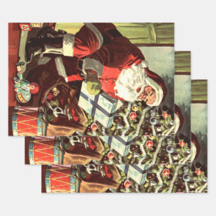 Vintage Kerst, Retro Sinterklaas met Cadeaus Inpakpapier Vel