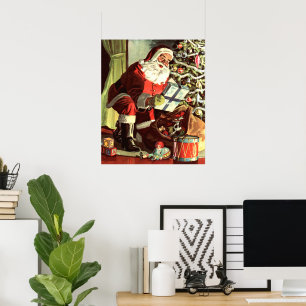Vintage Kerst, Retro Sinterklaas met Cadeaus Poster